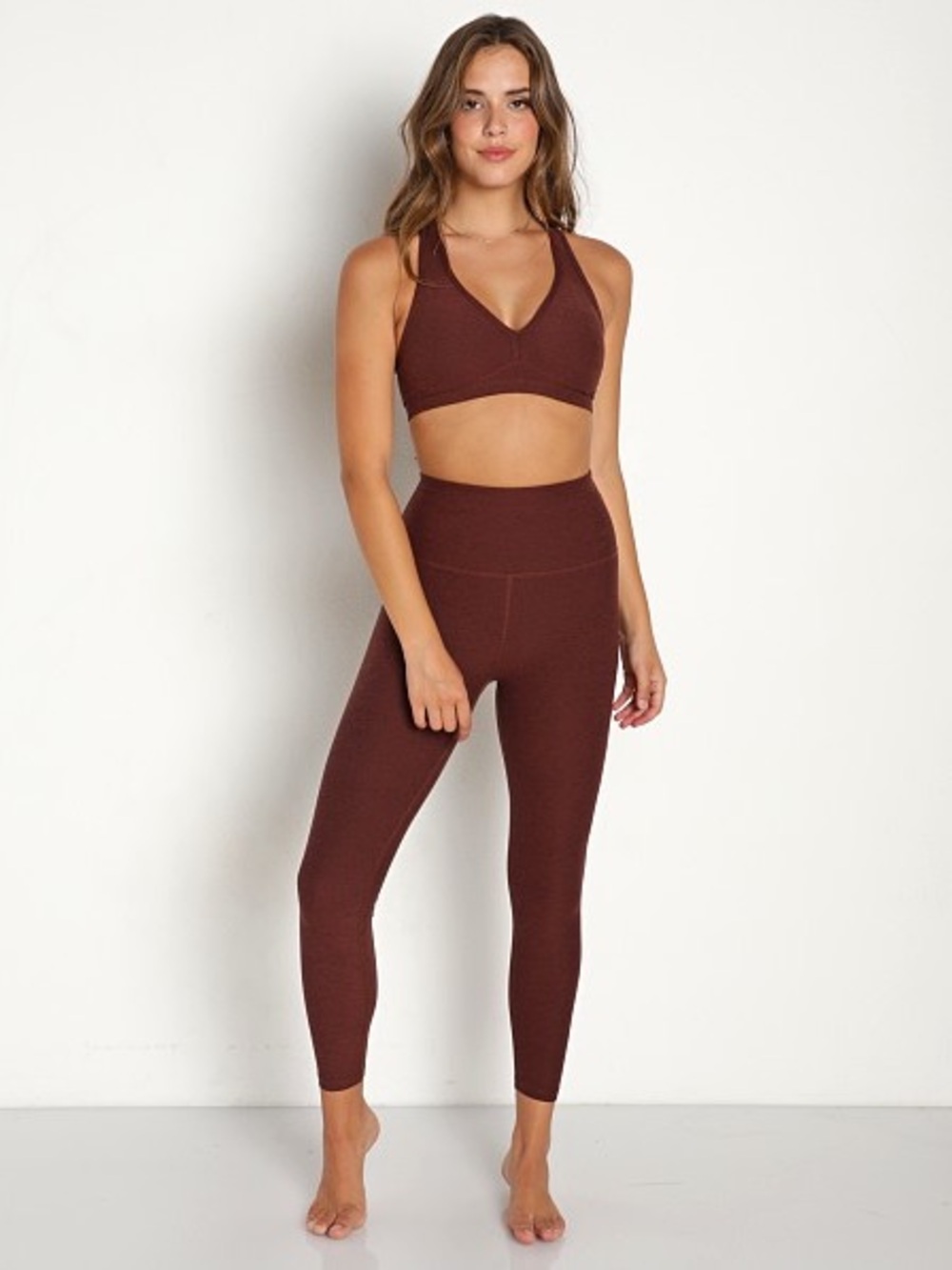 Beyond Yoga Spacedye midi high waisted legging in Mahogony brown